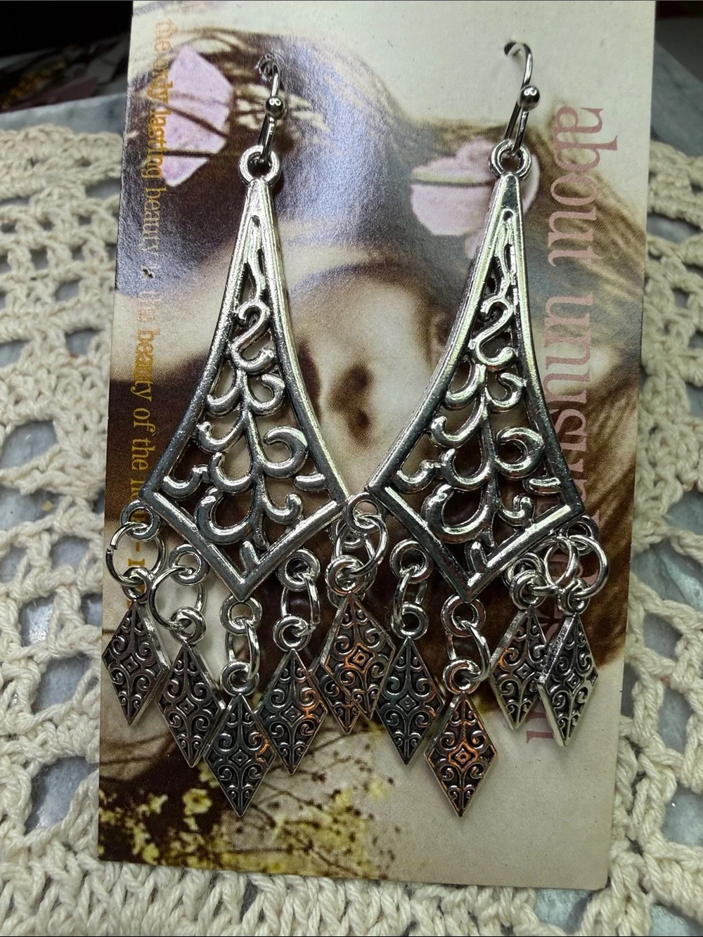 Bohemian Filigree Chandelier Earrings - Silver Tone